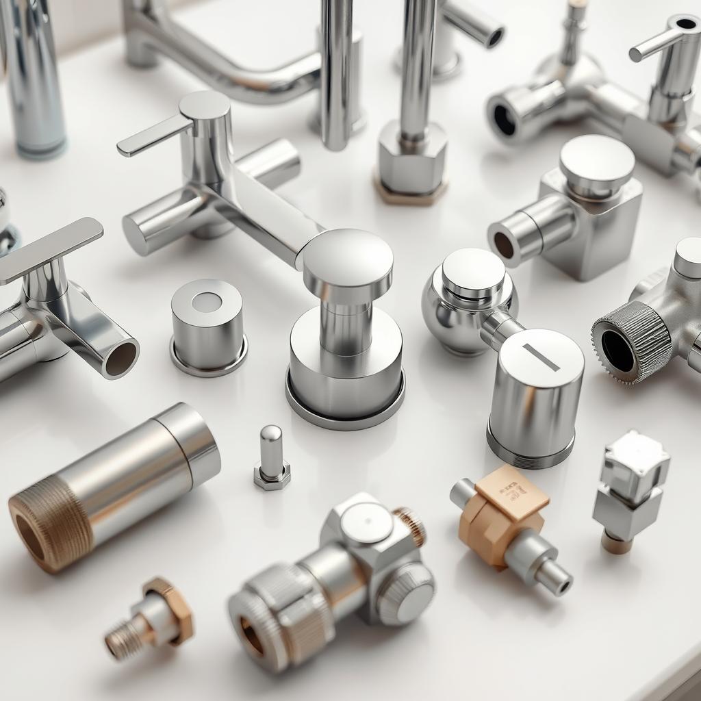Assortment of essential plumbing fixtures including faucets and valves