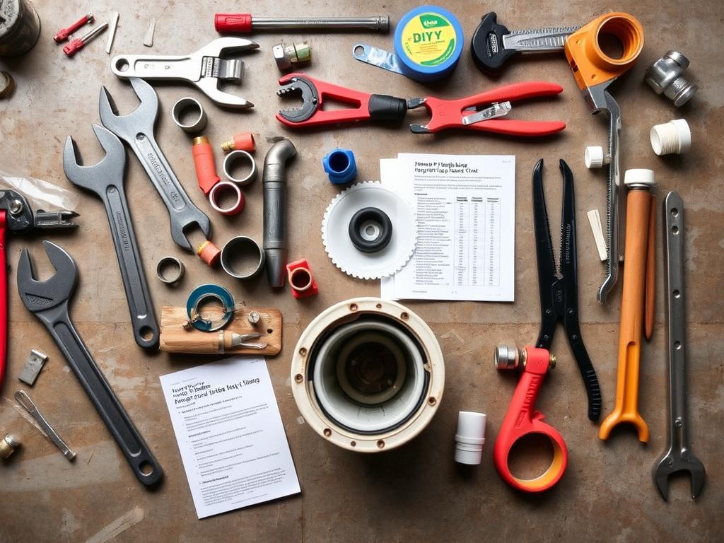 DIY plumbing repairs and solutions with tools laid out for a home project