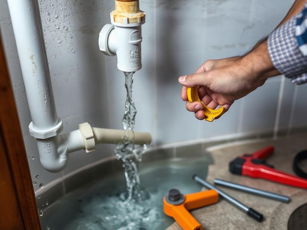 Emergency plumbing situation with water leak and quick fix solution from the Plumbing Guide