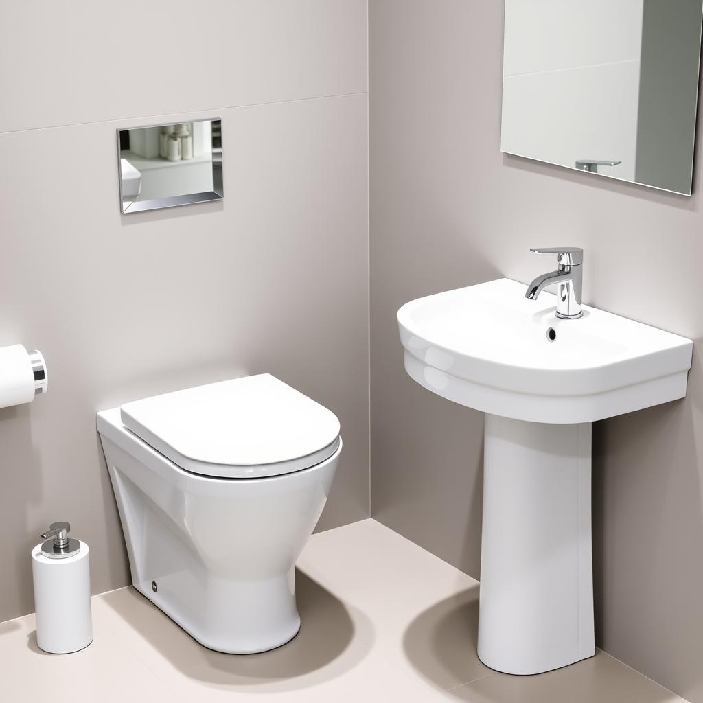 Modern bathroom fixtures including toilet and sink