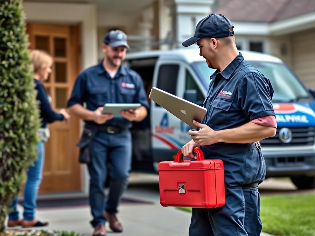 Plumber arriving at scheduled appointment for plumbing repairs and solutions