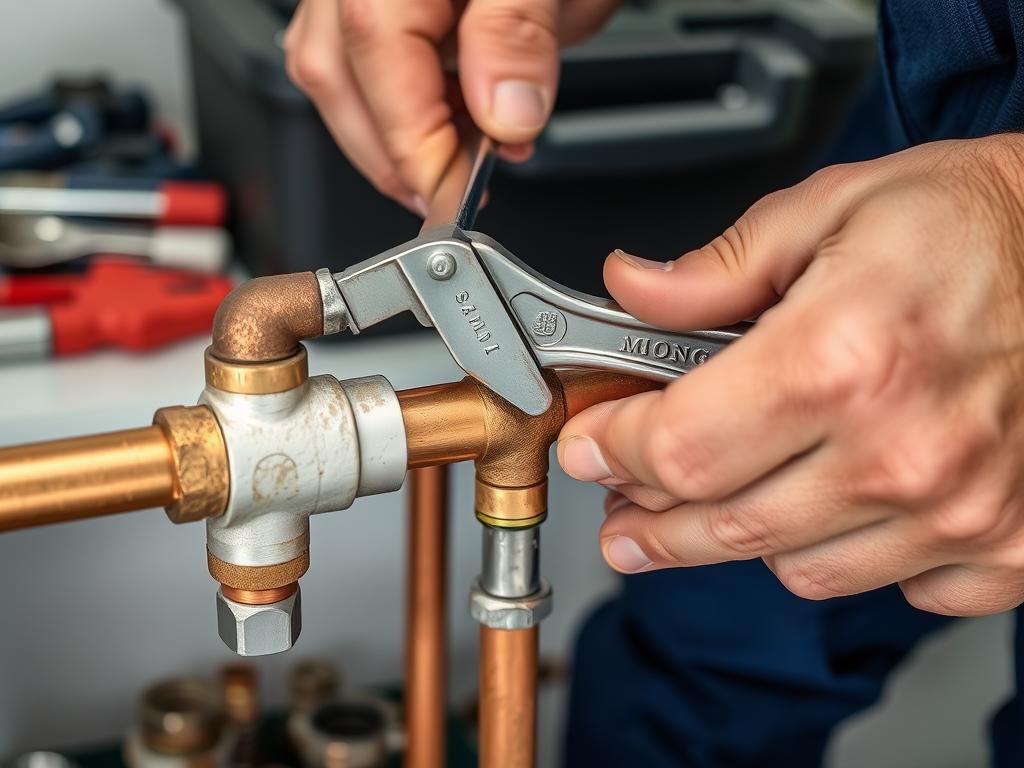Plumber performing maintenance on pipes showing plumbing repairs and solutions techniques