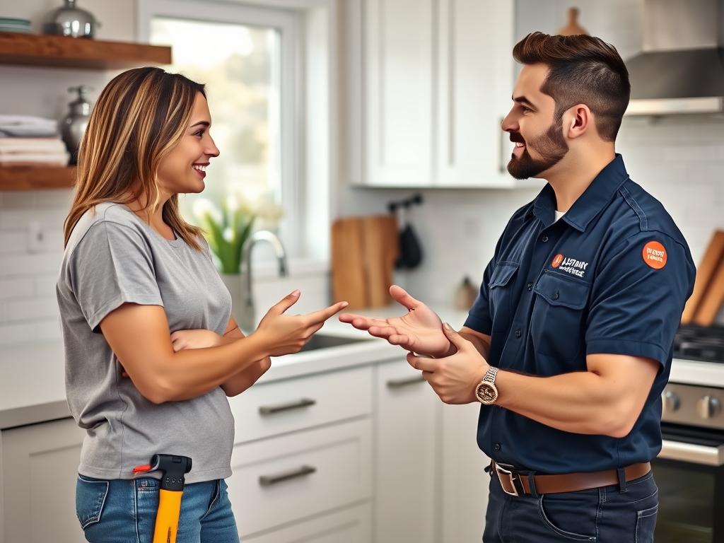 Plumbing business owner consulting with clients about plumbing services