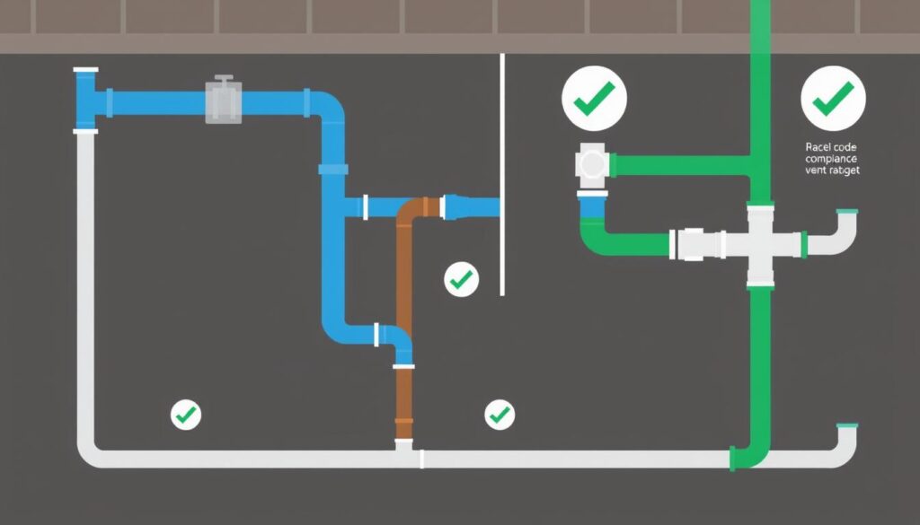 Plumbing systems and codes diagram showing water supply and drainage components