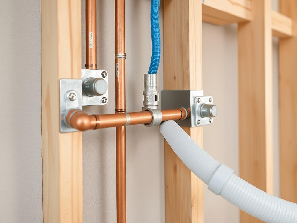 Plumbing wall framing with pipes and protection plates