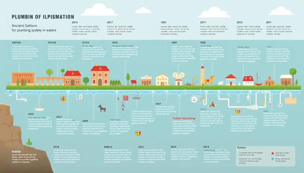 Timeline showing the evolution of plumbing systems from ancient to modern times in the Plumbing Guide