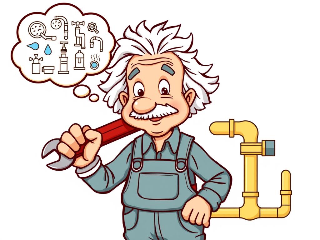 Albert Einstein with plumbing tools illustration showing plumbing fun facts
