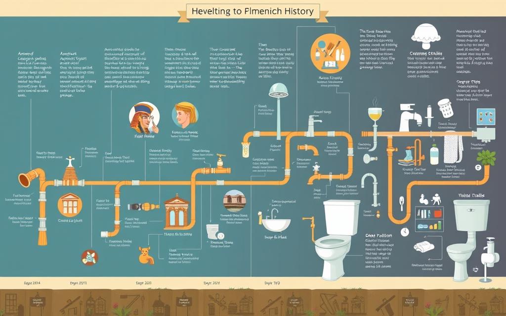 Collage of plumbing through history showing evolution of plumbing fun facts