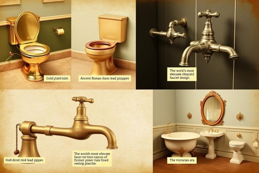 Collection of unusual plumbing artifacts and curiosities showing plumbing fun facts