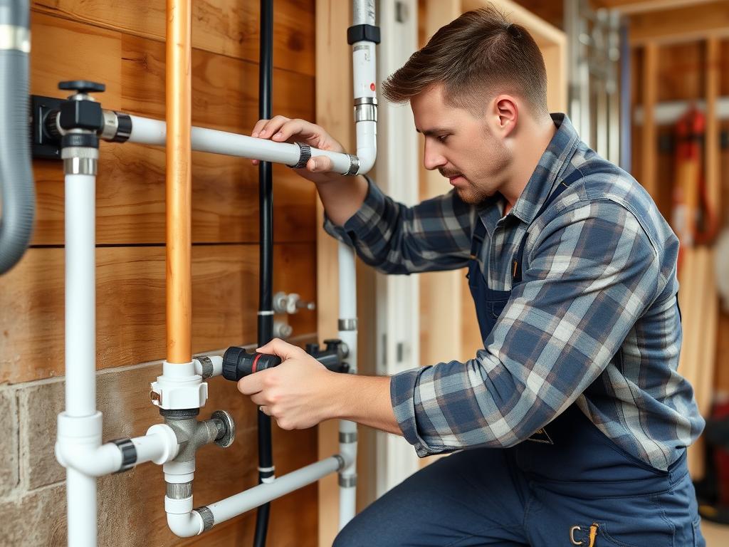 Professional plumber installing sustainable plumbing components